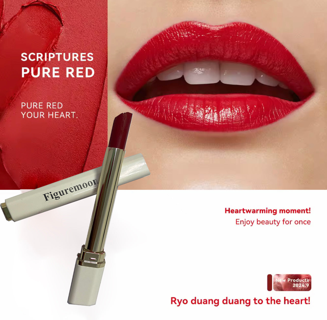 Figuremoon Silk Finish Lipstick, Hydrating Rich Buildable Lip Color, Formulated with Vitamins A,E, & Macadamia for Ultimate Hydration, Cruelty-Free & Vegan - Pure Red