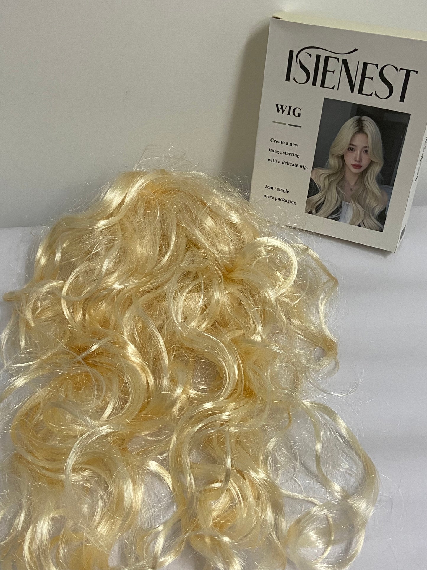 ISIENEST Long White Blonde Wavy Sytnhetic Wigs Platinum Blonde Middle Part Heat Resistant Fiber Half Hand Tied Wig For Women 24inch
