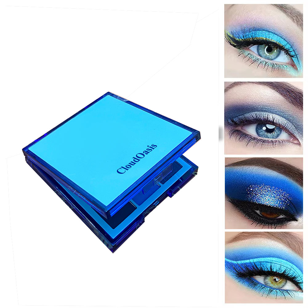 CloudOasis Dark Light Royal Blue Pearl White Glitter Shimmer Eye Shadow Makeup Palette,9 Colors Highly Pigmented Waterproof Matte Glitter Shimmer Daily Party Sparkling Eyeshadow Palett Gift