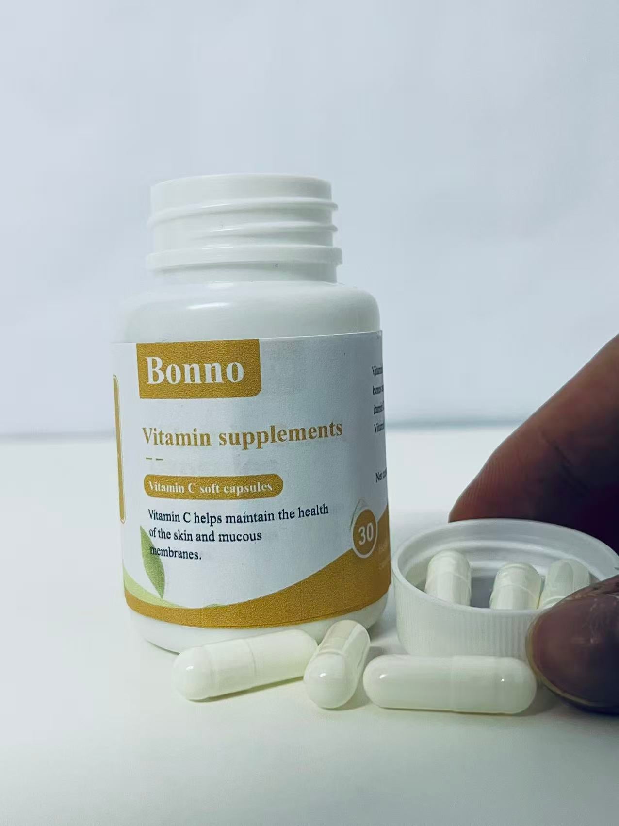 Bonno Vitamin C Capsules (30 Count) - High-Potency Vitamin C Supplement for Skin & Mucous Membrane Health, Easy-to-Absorb, Preservative-Free Daily Antioxidant Support