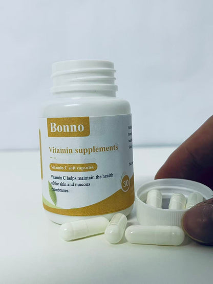 Bonno Vitamin C Capsules (30 Count) - High-Potency Vitamin C Supplement for Skin & Mucous Membrane Health, Easy-to-Absorb, Preservative-Free Daily Antioxidant Support
