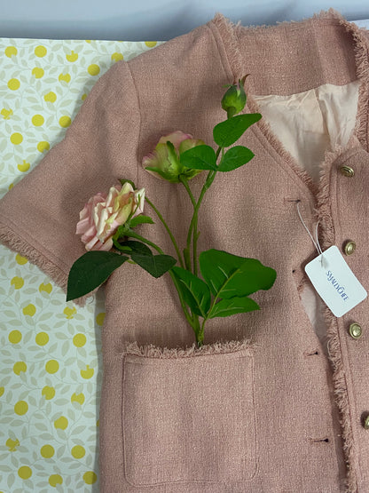 SMALLYCHEE  Vintage Women Woolen Tweed Coat O-Neck Slim Short Jackets Blends Outwear Tops