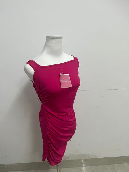 Wearose Pink Sleeveless Dress - Asymmetric One-Shoulder with Side Ruching
