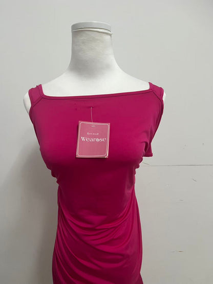 Wearose Pink Sleeveless Dress - Asymmetric One-Shoulder with Side Ruching