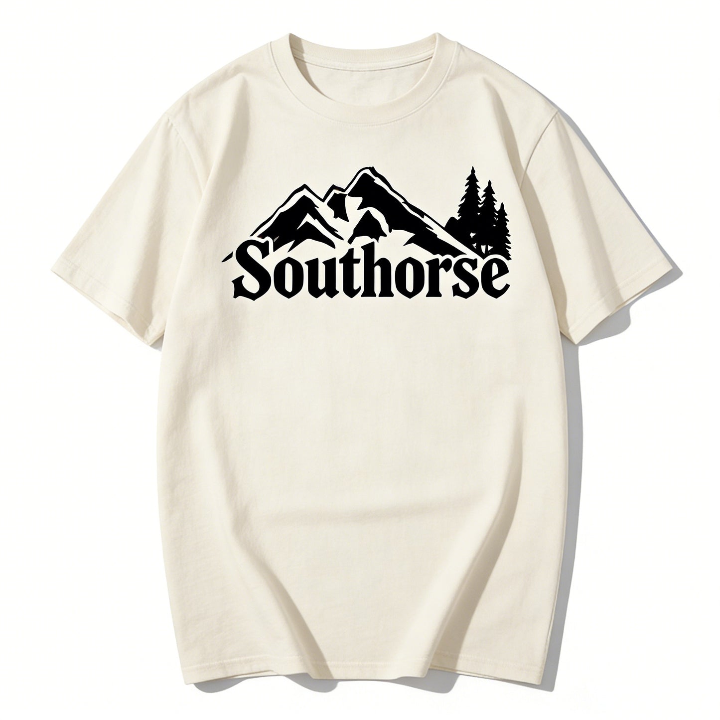Southorse Men's Outdoor Mountain Print Short Sleeve T-shirts, Gothic Font Casual Tops, Cream White