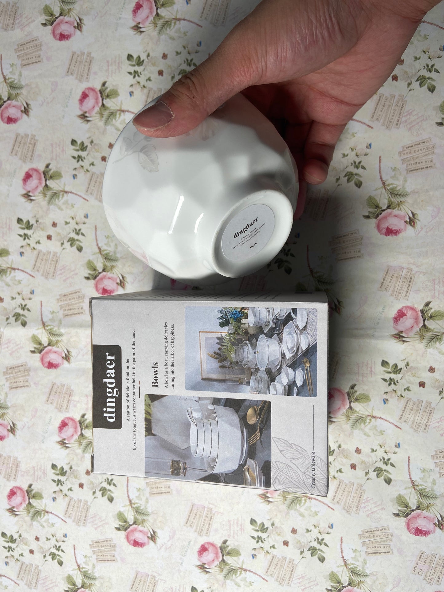 dingdaer Bowls Small Bowls, 10 OZ Ceramic Dessert Bowls, for Kitchen, Side Dishes, Ice Cream Rice Soup Snack Cereal (White Flowers)
