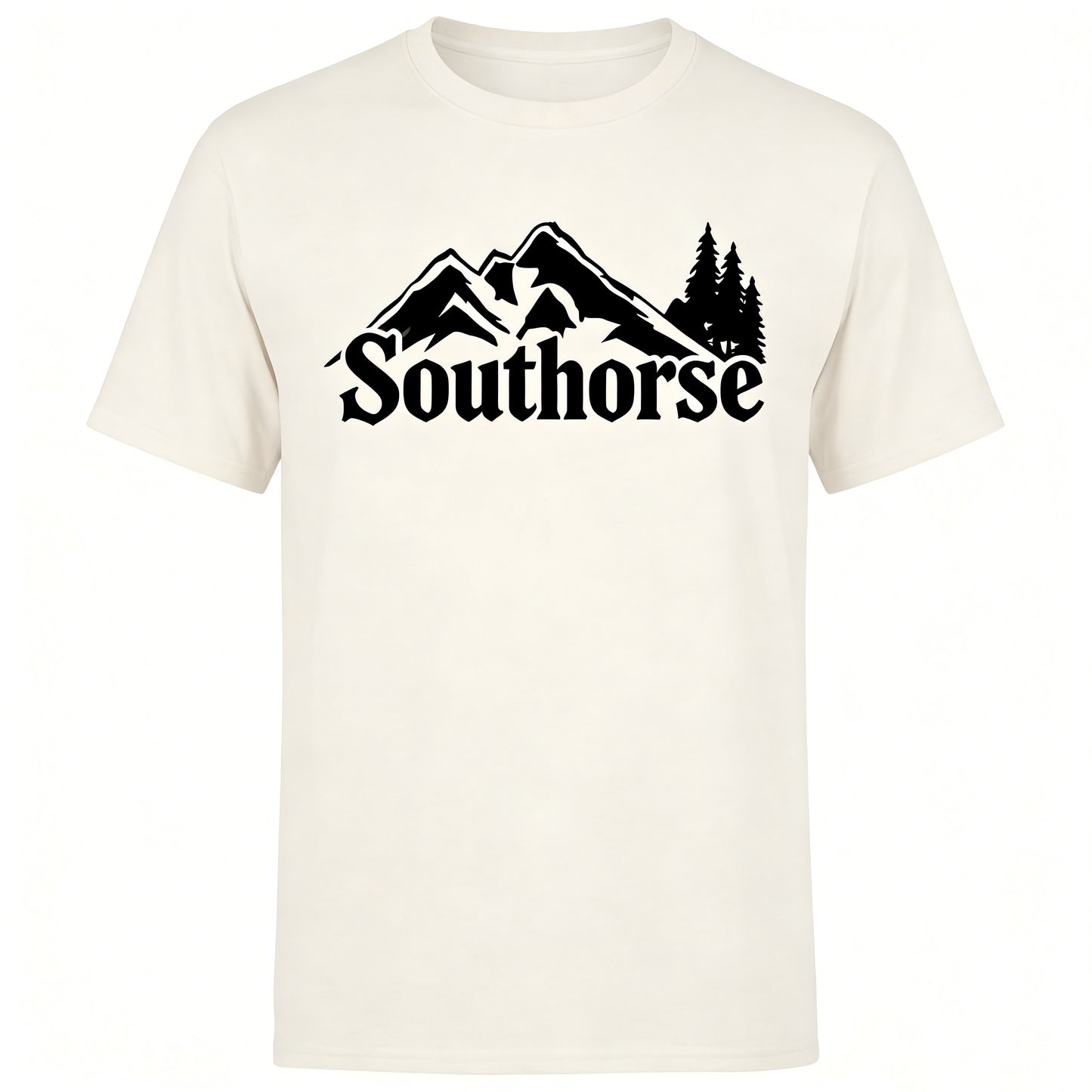 Southorse Men's Outdoor Mountain Print Short Sleeve T-shirts, Gothic Font Casual Tops, Cream White