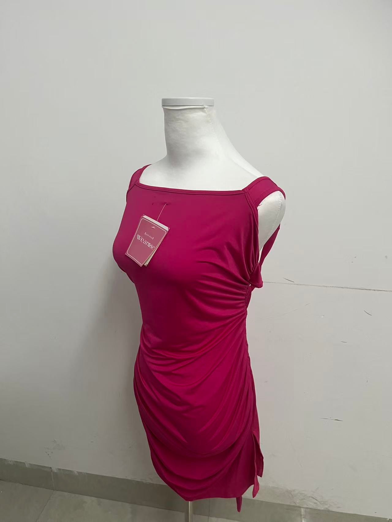 Wearose Pink Sleeveless Dress - Asymmetric One-Shoulder with Side Ruching