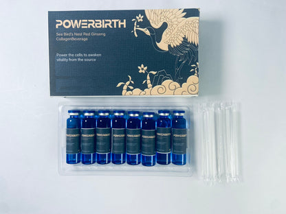 POWERBIRTH Nutritional supplement in the nature of a nutrient-dense, protein-based drink mix Bird's Nest Extract, Fucoidan Extract, CoQ10, and Vitamins