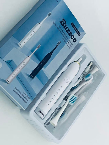 Buzzoo Full-Body Waterproof Sonic Electric Toothbrush - Multi-Mode Teeth Cleaning Set (with Replacement Heads)