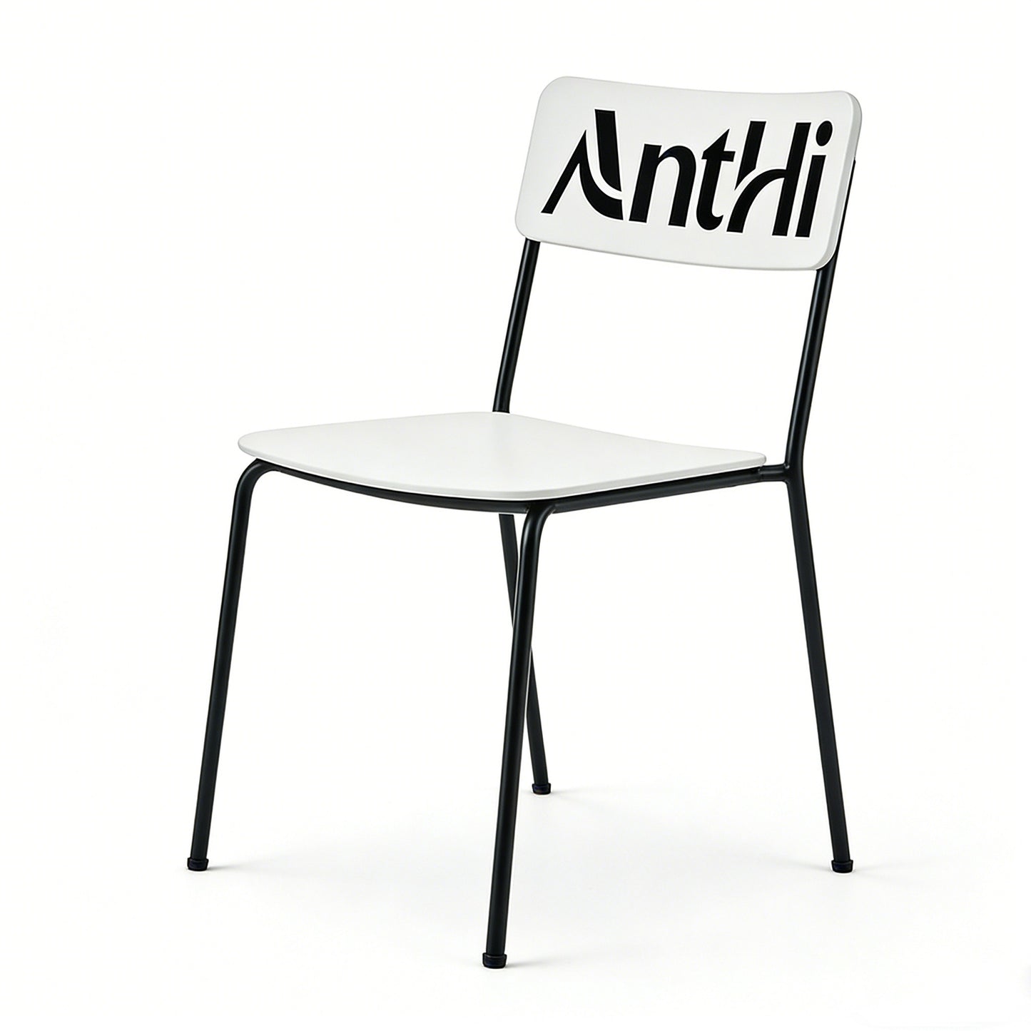 AnthHi Minimalist Black & White Metal Frame Dining Chair with Backrest, Stackable Side Chair for Home, Restaurant, Study & Office, Wear-Resistant & Non-Slip