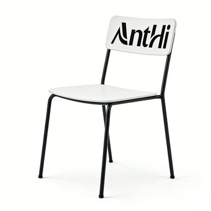 AnthHi Minimalist Black & White Metal Frame Dining Chair with Backrest, Stackable Side Chair for Home, Restaurant, Study & Office, Wear-Resistant & Non-Slip