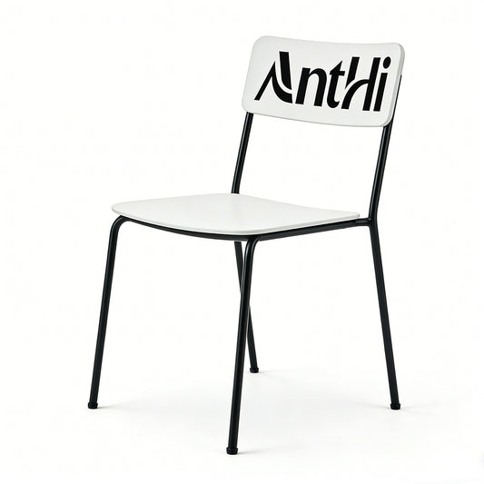 AnthHi Minimalist Black & White Metal Frame Dining Chair with Backrest, Stackable Side Chair for Home, Restaurant, Study & Office, Wear-Resistant & Non-Slip