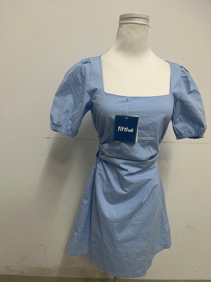 【fitTrail Light Blue Square Neck Ruched Dress】—— Feminine & Comfortable Daily Wear
