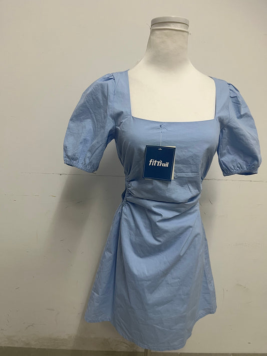 【fitTrail Light Blue Square Neck Ruched Dress】—— Feminine & Comfortable Daily Wear