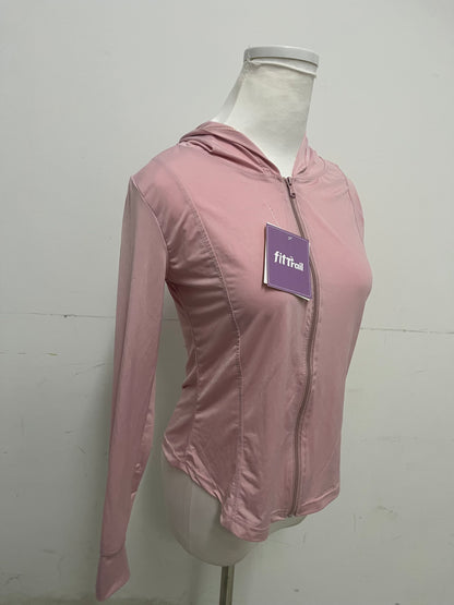【fitTrail Pastel Pink Hooded Athletic Shirt】—— Flexible & Stylish Activewear for Daily Movement