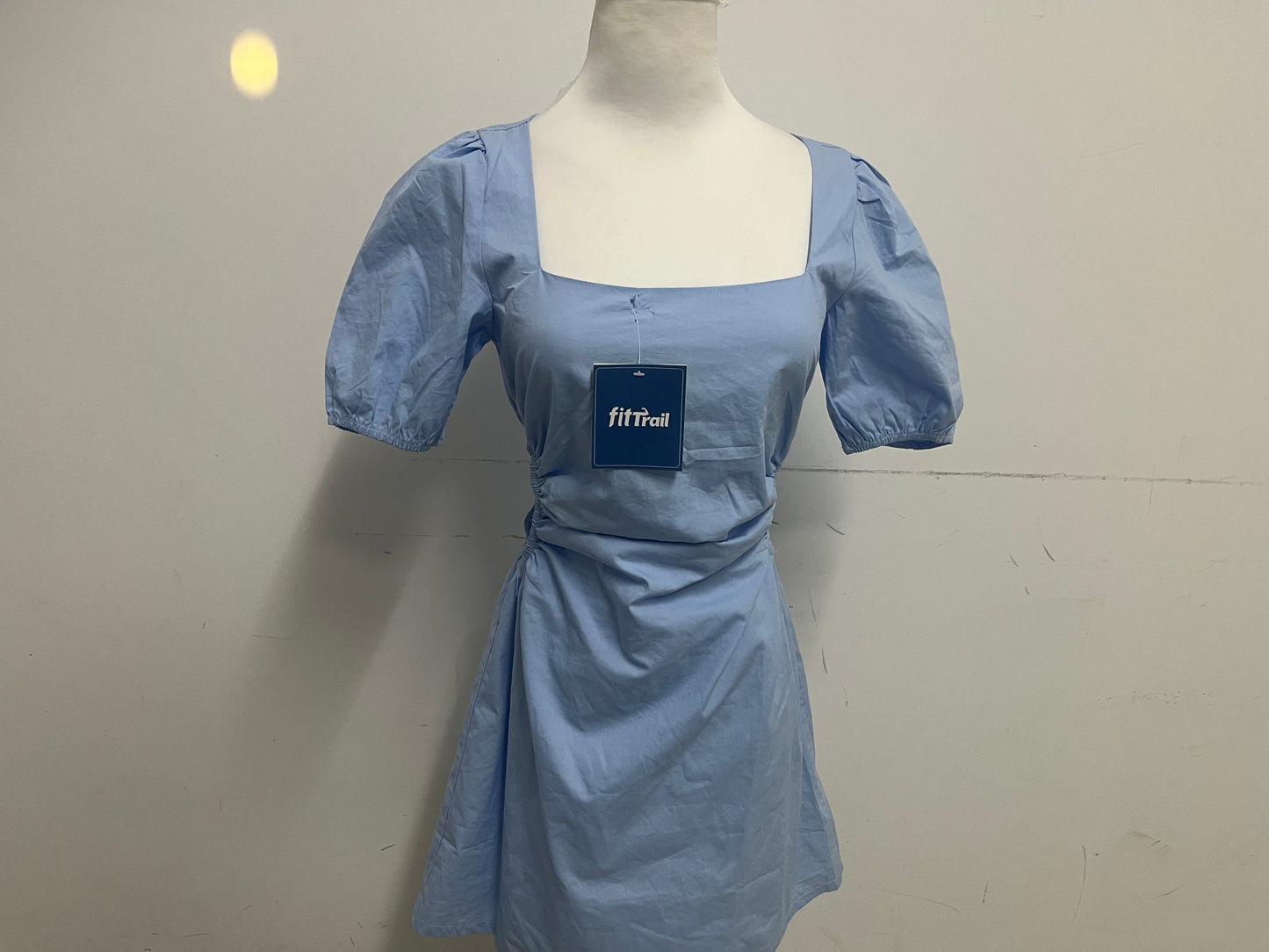 【fitTrail Light Blue Square Neck Ruched Dress】—— Feminine & Comfortable Daily Wear