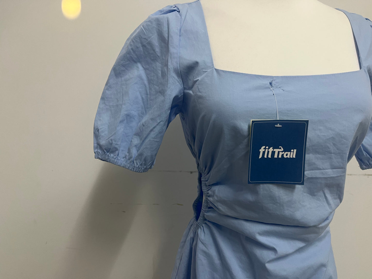 【fitTrail Light Blue Square Neck Ruched Dress】—— Feminine & Comfortable Daily Wear