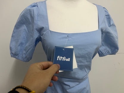 【fitTrail Light Blue Square Neck Ruched Dress】—— Feminine & Comfortable Daily Wear