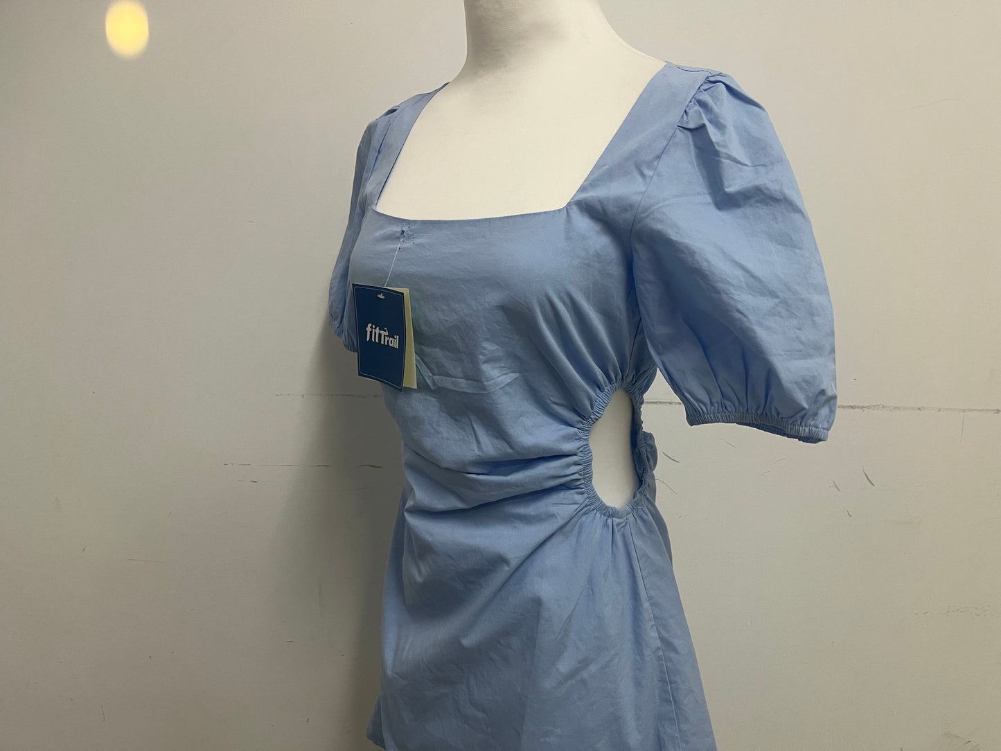 【fitTrail Light Blue Square Neck Ruched Dress】—— Feminine & Comfortable Daily Wear