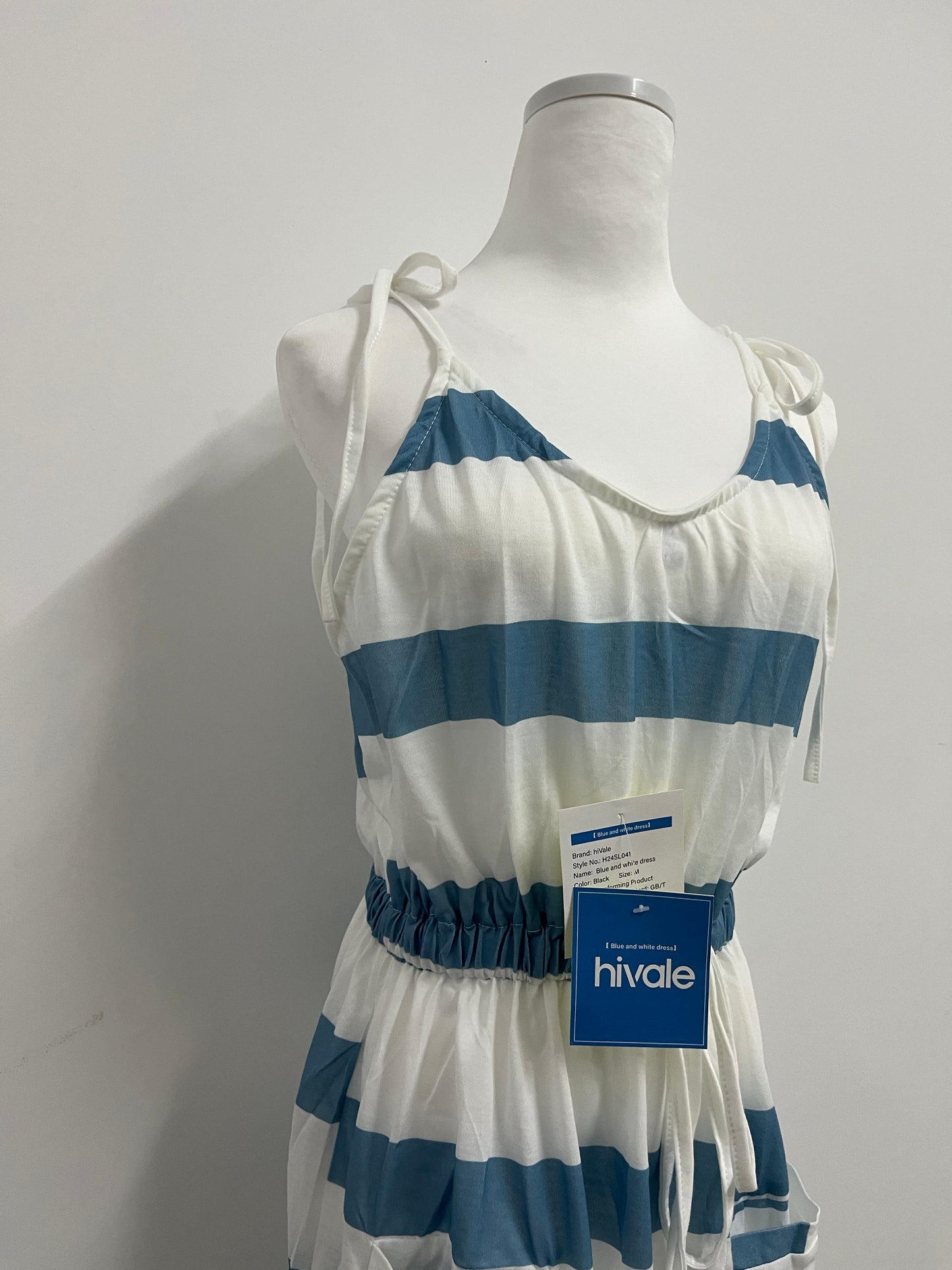 hiVale Women's Striped Spaghetti Strap Dress with Elastic Waist & Pockets