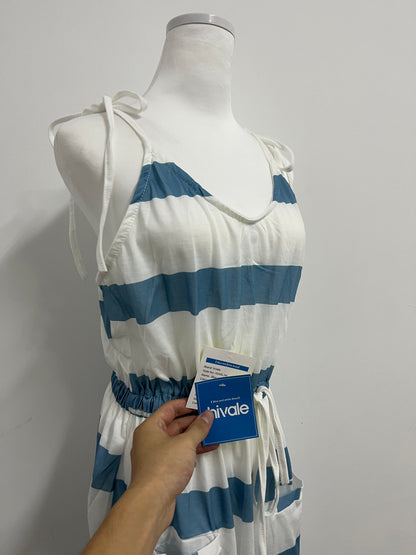 hiVale Women's Striped Spaghetti Strap Dress with Elastic Waist & Pockets