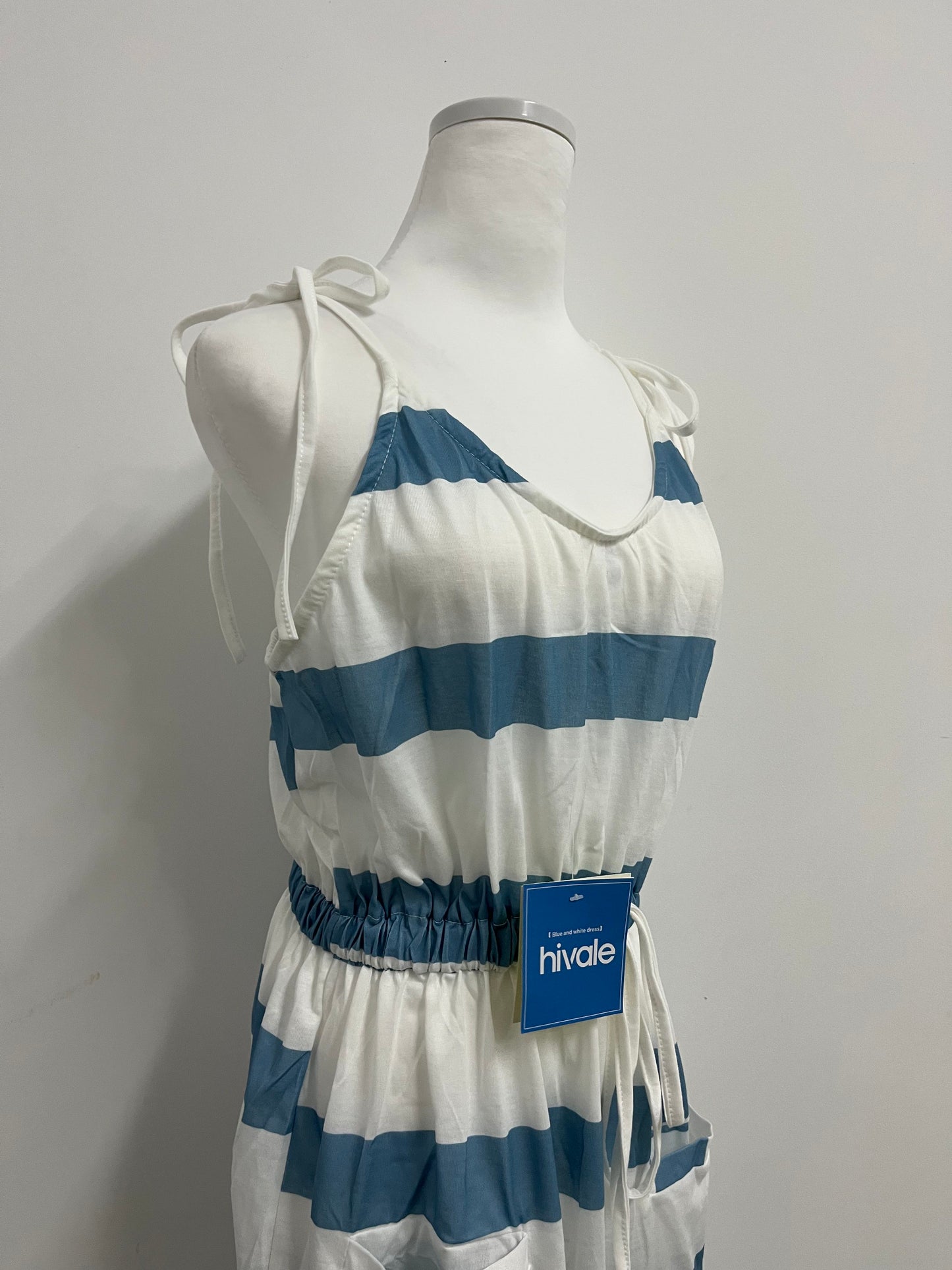 hiVale Women's Striped Spaghetti Strap Dress with Elastic Waist & Pockets