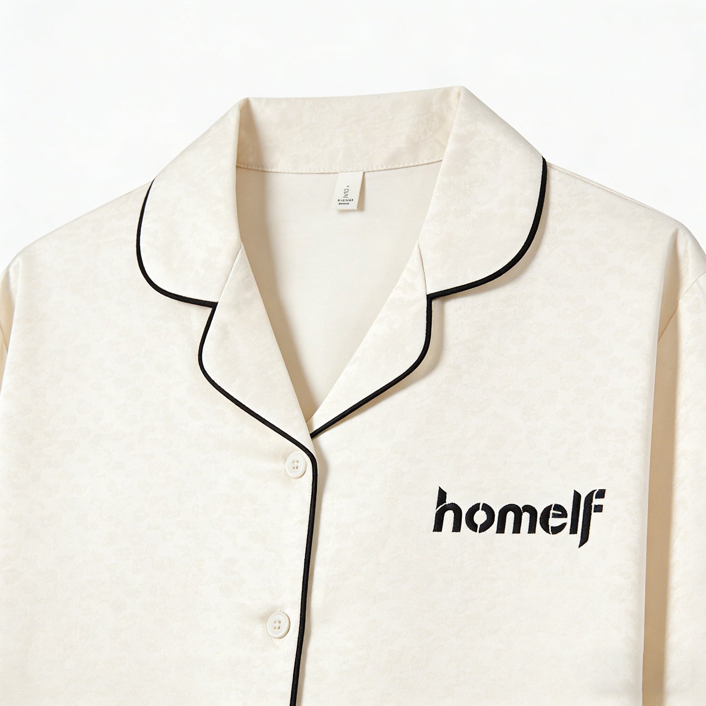 homelf Men's Luxury Jacquard Long Sleeve Sleepwear Top, Minimalist Contrast Trim Loungewear, Soft Skin-Friendly Wearable Outside Pajama Shirt, Cream White