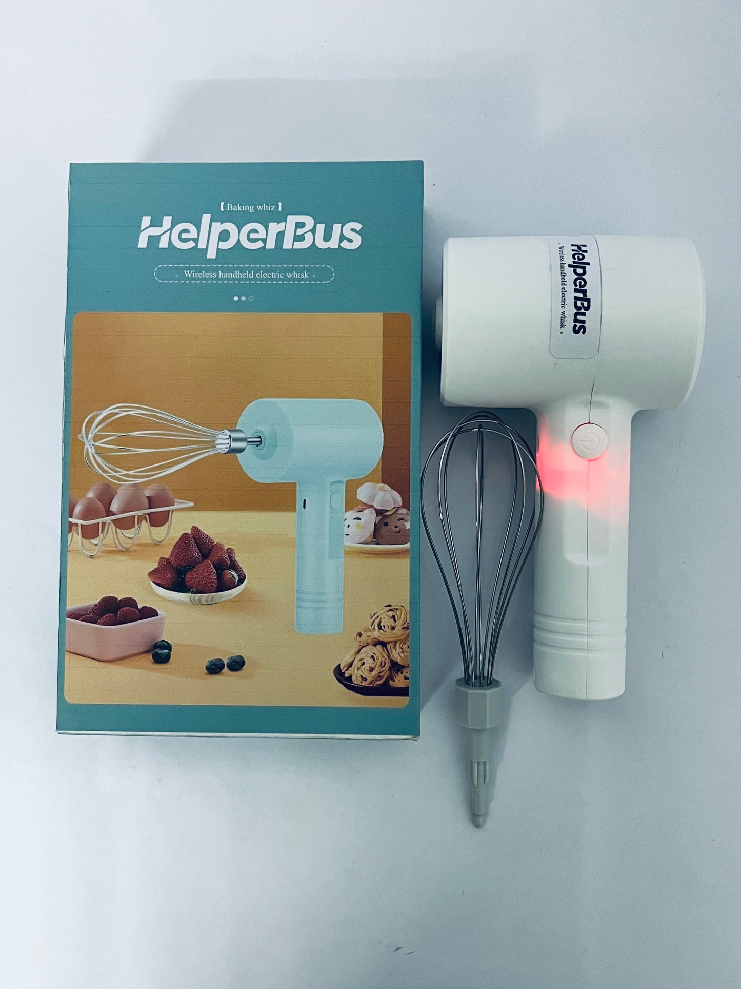 HelperBus Cordless Hand Mixer, Handheld Electric Whisk with 3 Speed Modes, Hand Held Egg Beater