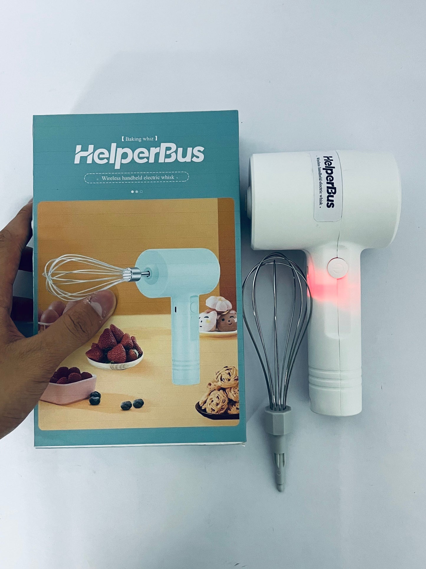 HelperBus Cordless Hand Mixer, Handheld Electric Whisk with 3 Speed Modes, Hand Held Egg Beater