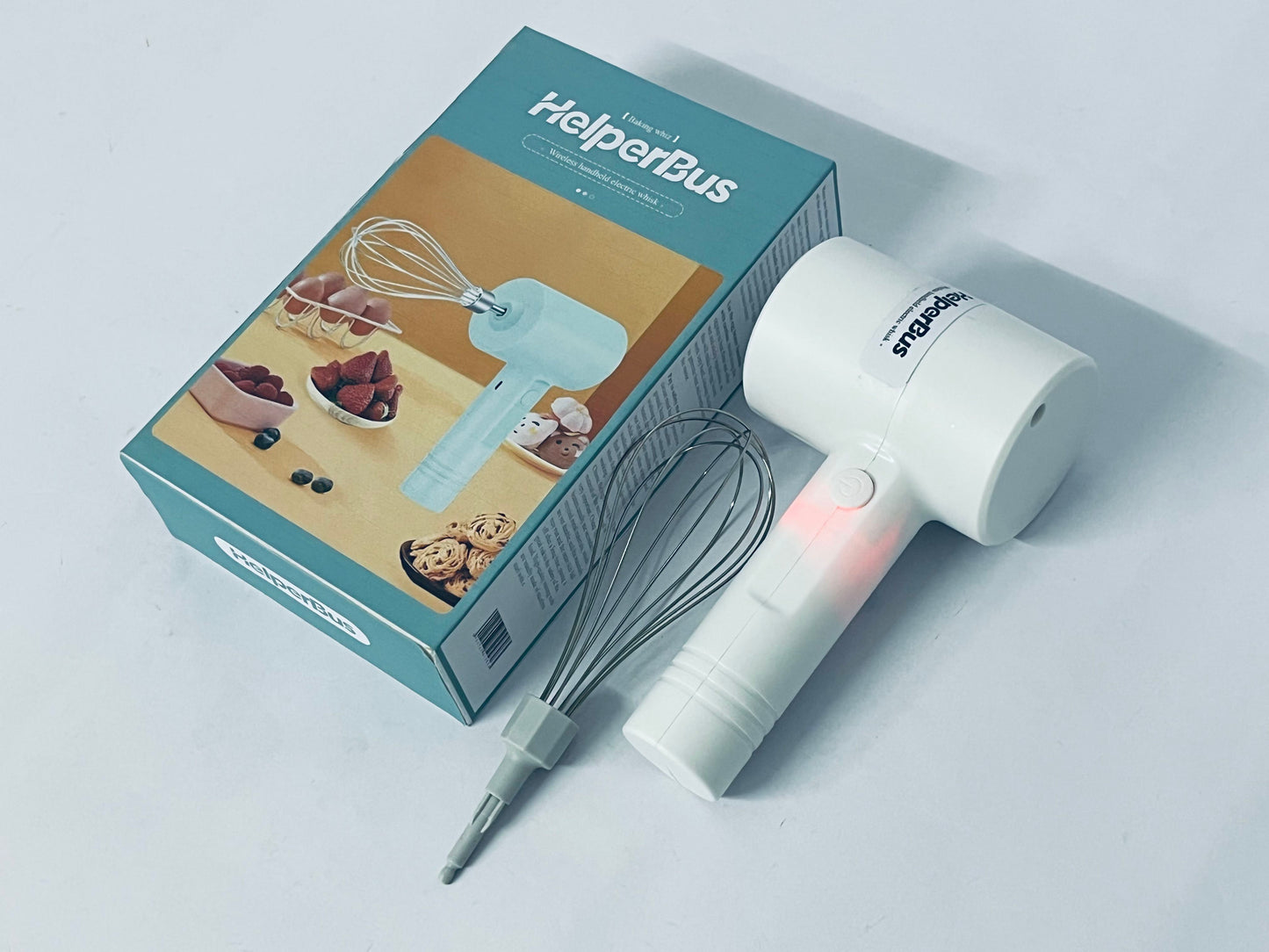 HelperBus Cordless Hand Mixer, Handheld Electric Whisk with 3 Speed Modes, Hand Held Egg Beater