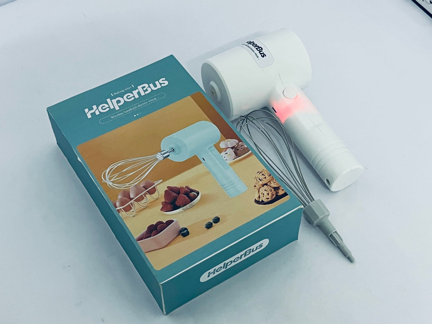 HelperBus Cordless Hand Mixer, Handheld Electric Whisk with 3 Speed Modes, Hand Held Egg Beater