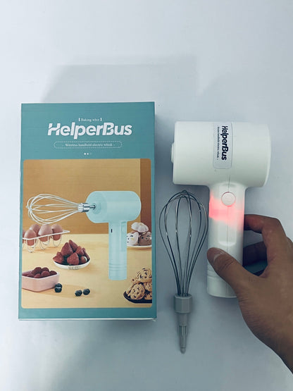 HelperBus Cordless Hand Mixer, Handheld Electric Whisk with 3 Speed Modes, Hand Held Egg Beater