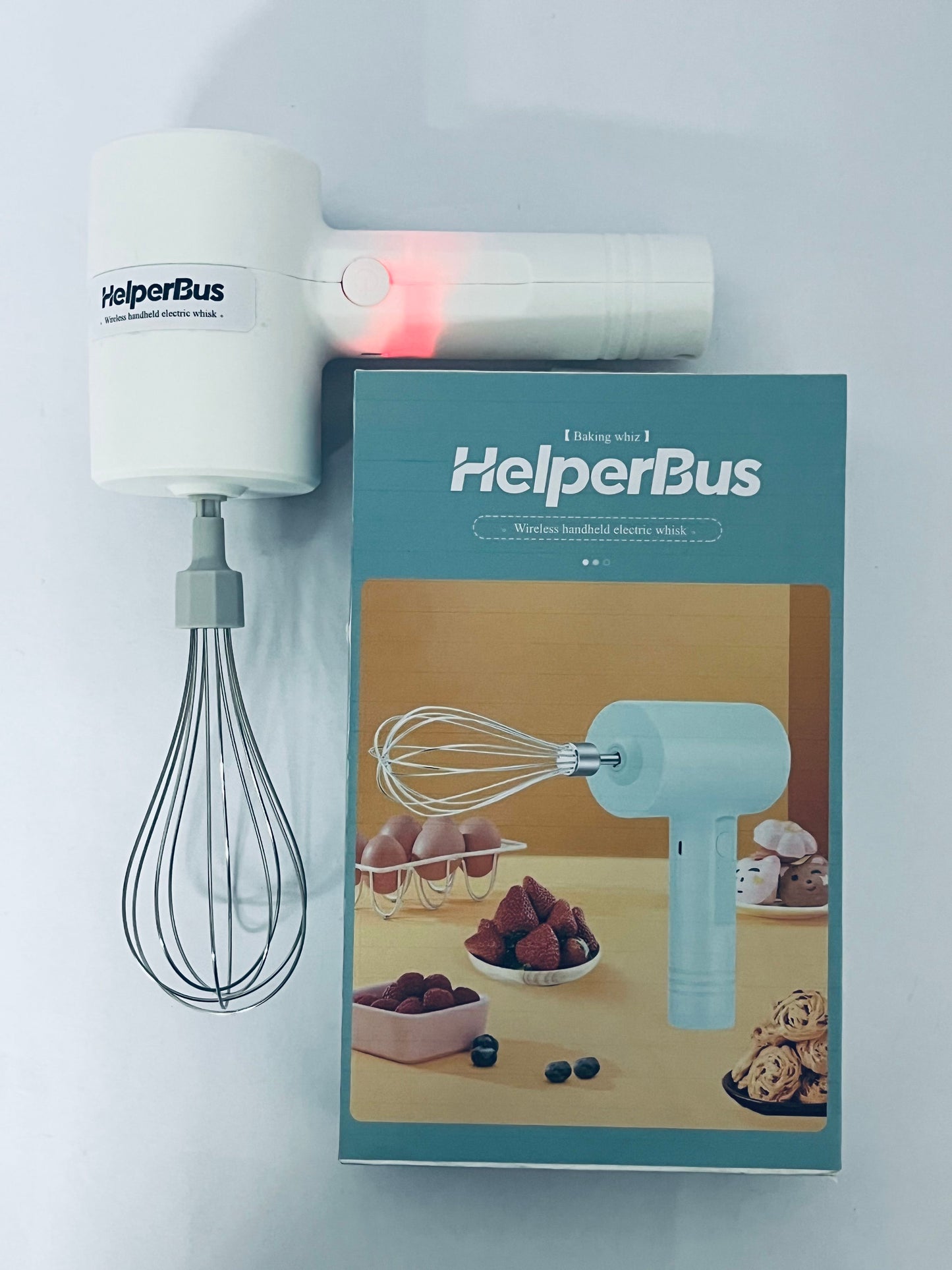 HelperBus Cordless Hand Mixer, Handheld Electric Whisk with 3 Speed Modes, Hand Held Egg Beater