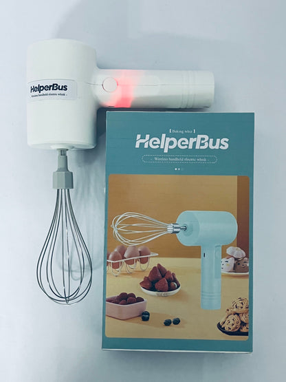 HelperBus Cordless Hand Mixer, Handheld Electric Whisk with 3 Speed Modes, Hand Held Egg Beater