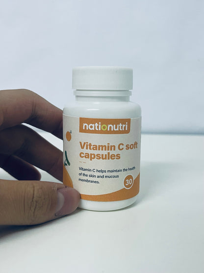 nationutri Vitamin C Soft Capsules - 30 Count, Daily Supplement for Skin & Mucous Membrane Health, Easy-to-Swallow Capsules