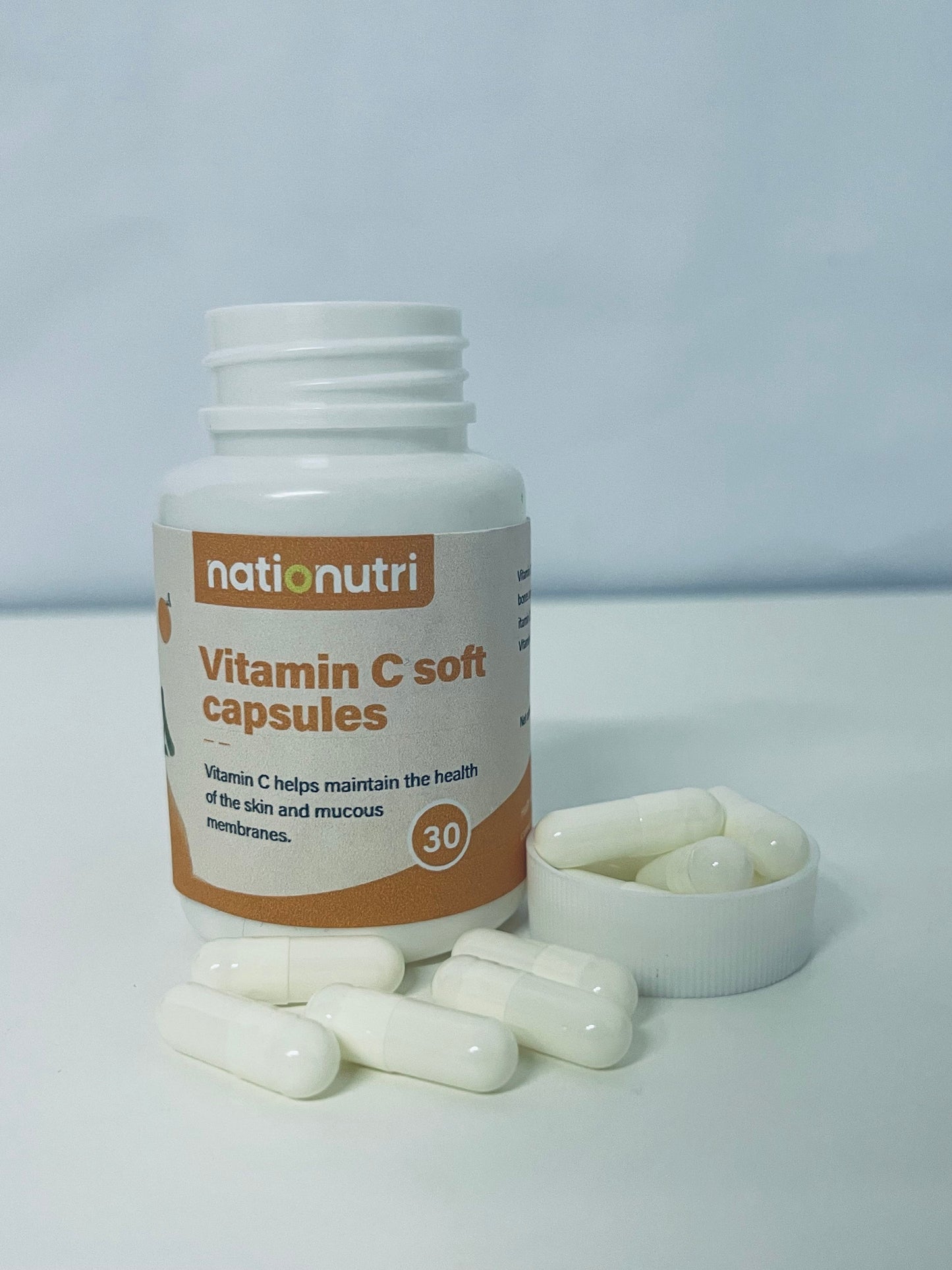 nationutri Vitamin C Soft Capsules - 30 Count, Daily Supplement for Skin & Mucous Membrane Health, Easy-to-Swallow Capsules