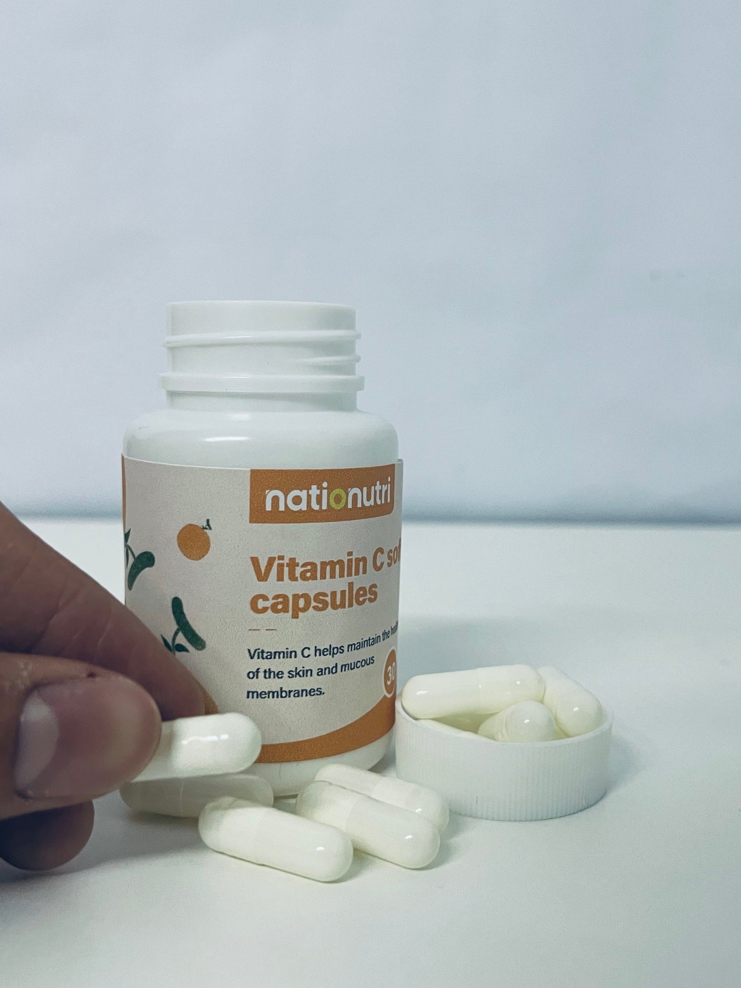 nationutri Vitamin C Soft Capsules - 30 Count, Daily Supplement for Skin & Mucous Membrane Health, Easy-to-Swallow Capsules