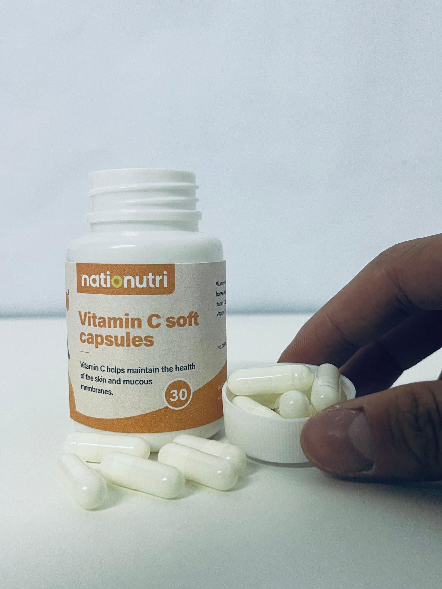 nationutri Vitamin C Soft Capsules - 30 Count, Daily Supplement for Skin & Mucous Membrane Health, Easy-to-Swallow Capsules