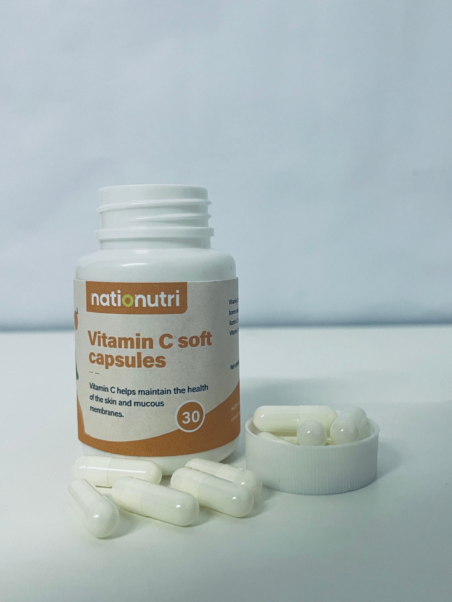 nationutri Vitamin C Soft Capsules - 30 Count, Daily Supplement for Skin & Mucous Membrane Health, Easy-to-Swallow Capsules