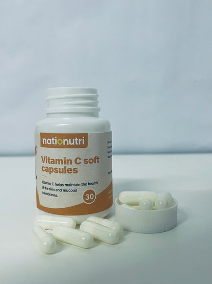 nationutri Vitamin C Soft Capsules - 30 Count, Daily Supplement for Skin & Mucous Membrane Health, Easy-to-Swallow Capsules