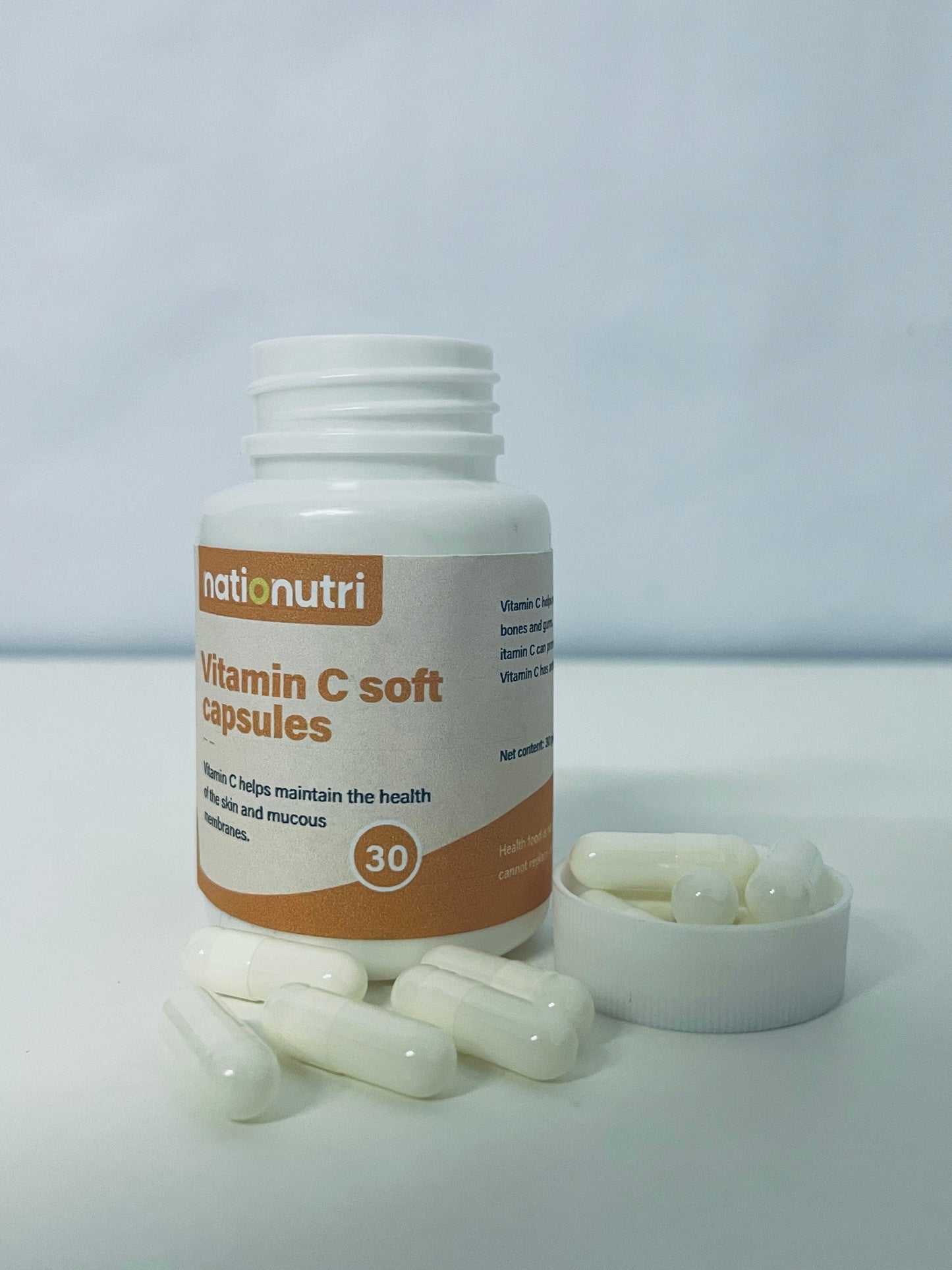 nationutri Vitamin C Soft Capsules - 30 Count, Daily Supplement for Skin & Mucous Membrane Health, Easy-to-Swallow Capsules