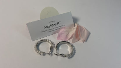 MISSMART Pearl Hoop Ear studs Pearl Earrings for Women Girlfriend Brides Gift Silver Earring Needle