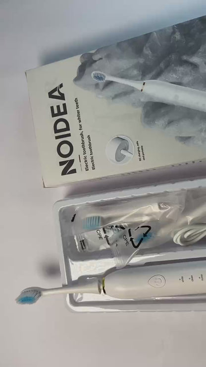 NOIDEA Simple Clean Rechargeable Electric Powered Toothbrush, Pure White with 4 Gentle Care Brush Head Automatic Pressure Sensor to Protect Gums - 3 Modes -2 Min Timer