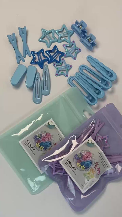 IVOBABY candy-colored Hair Clips,6 Pcs No Slip star,8 Pcs Metal and 4 Pcs Plastic Hair Claw ashion Hair Snap Clips Barrettes for Kids Teens Women
