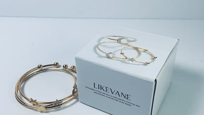 LIKEVANE Bangles Multi Layer Cuff Bracelets Set Trendy Boho Textured Indian Punk Chunky Cable Smooth Bangles Elegance Stack Minimalist Jewelry Gift