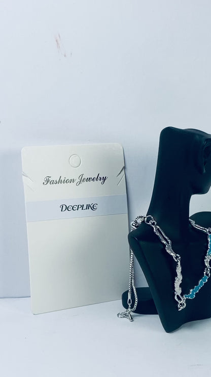 DEEPLIKE Bohemia Tiny Blue Rhinestone Choker Necklace Blue Necklace Silver Chain Blue Station Necklace Blue Topaz Necklace Jewelry for Women