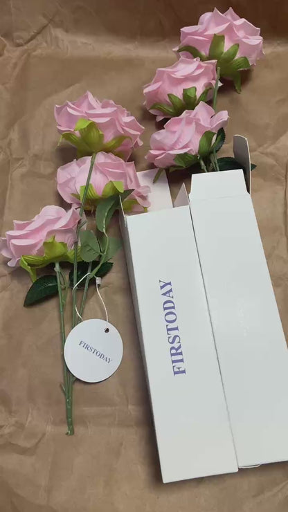 FIRSTODAY Artificial flowers Artificial Flowers Fake Rose Flower Pink Roses Bouquet for Valentine's Day Birthday Party Wedding Engagement Home Dinning Table Decoration (Pink, 10 PCS)