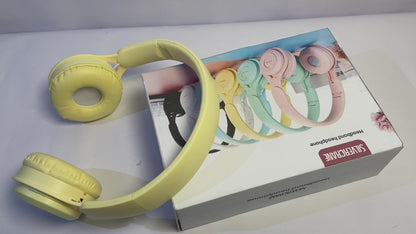 SLIVECRANE  OverEar Noise Canceling Headphones, Adjustable and Retractable Headband, Soft PU Leather with Colorful Breathing Light, for Mobile Phones, Laptops, Tablets (Yellow)
