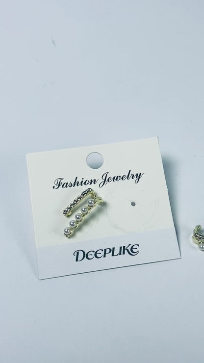 DEEPLIKE Vintage Pearl Earrings CZ Pearl Ear Claw Earrings Rhinestone Bar Stud Earrings Gold Crystal Climber Earrings Jewelry for Women